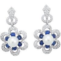 Pearl & Blue Floral Earrings
