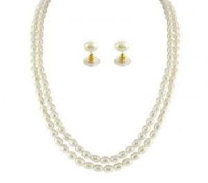 JPEARLS 2 STRING OVAL PEARL NECKLACE