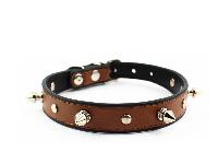 Brown Leather Dog Collar Rhinestone