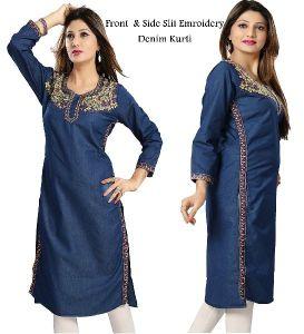 Denim Kurti with Embroidery