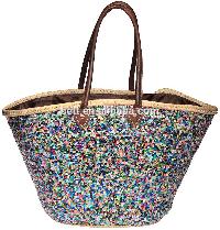 Sequin Bag with Leather Handle