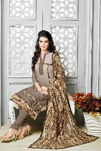 Ladies Flavour Khakhi  Chanderi Cotton Embroidered Unstitched Dress Material