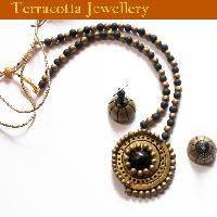 Terracotta Black and Gold Pendant with beads Jewellery