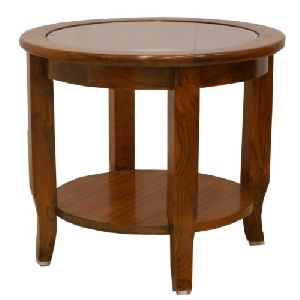 Wood Round Table with Glass Top