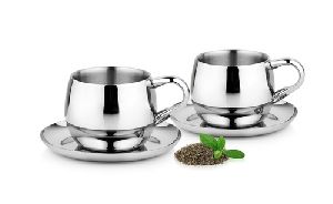 Stainless Steel Cups & Saucers