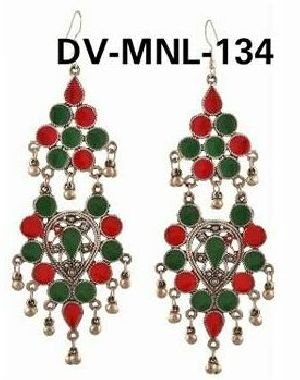 Afghani Meena Long Chandbali Oxidized Earrings