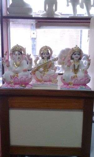 Ganesh Lakshmi Saraswati Marble Statue Set