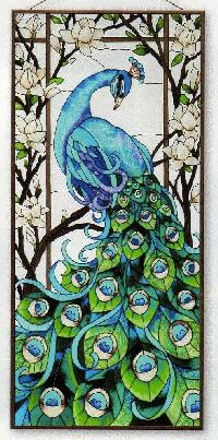 Stain Glass Paintings Of Peacock And Birds