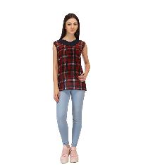 Red Georgette Checkered Print Western Top