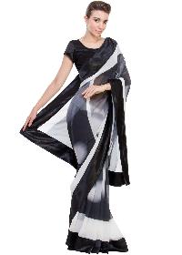 Black White Georgette Satin Border Saree