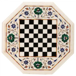 Marble Inlay Chess Design Table Top