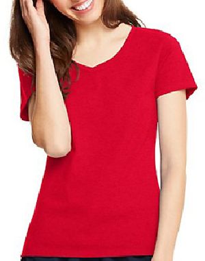 Ladies Plain Half Sleeve V Neck T-Shirts