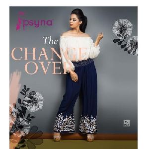 Ladies Embroidered Blue Palazzo Pant