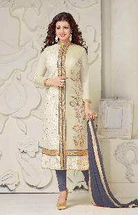 Gray Embroidered Straight Suit