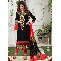 Red Cotton Embroidered Straight Suit