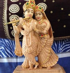Wood Carving Radha Krishna Statue