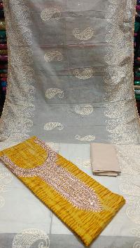 Embroidered Cotton Suit Material With Cotton Dupatta