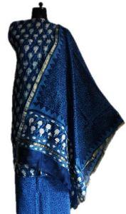 Dabu Indigo Block Printed Chanderi Ladies Suits