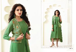 Faux Georgette Ready Made Satin Jacket Kurtis