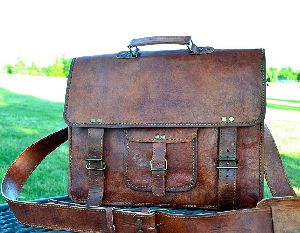 Vintage leather messenger bag briefcase