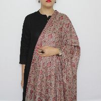 Grey-Maroon Jaal Embroidered Pashmina Shawl