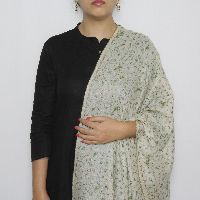 White-Green Full Hand-Embroidered Pashmina Stole