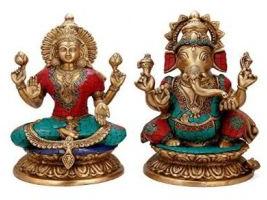 Brass Stone Work Laxmi Ji & Ganesh Statue
