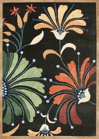 Floral Pattern Hand Tufted Black Carpet