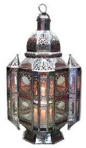 Multicolored silver coated lantern.