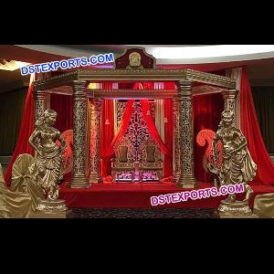 Indian Wedding Gold Carved Mandap Set