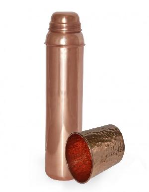 100% SOLID COPPER WATER BOTTLE With glass.