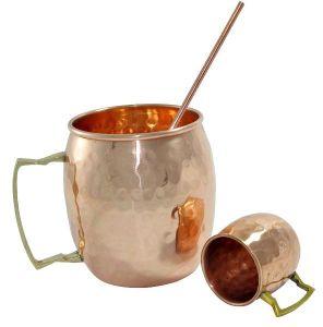 PLAIN COPPER BEER MUG WITH STRAW.