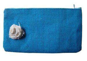 Jute Blue Dyed Artwork Zipper Purse