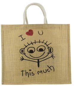 Jute I Love U This Much Printed Tote Bag