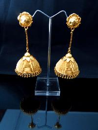 Gold Plated Engraved Laxmi Hanging Jhumka