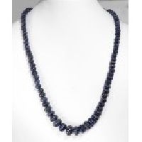 925 Sterling Silver Carved Blue Sapphire Gemstone Beads Necklace