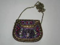 Handmade Purple Color Glass Beaded Metal Hand Bag for Women