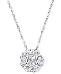 14k White Gold Circle Cluster Drop Diamond Pendant Necklace