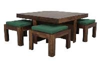 Solid Wood Sheesham Coffee Table with Nested Stools