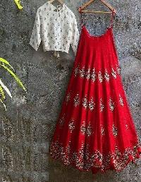 Cotton Silk Machine Work Red Lehenga Choli