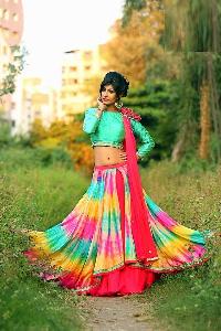 Crepe Lace Work Printed Multicolour Lehenga Choli