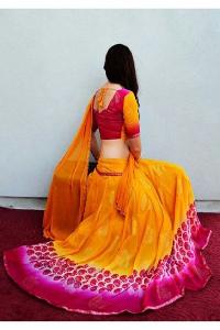 Georgette Printed Yellow & Pink Lehenga Choli