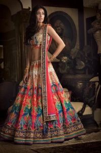 Multicolour Embroidered Art Silk Lehenga Choli