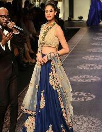 Navy Blue And Cream Bridal Lehenga Choli