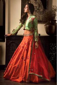 Orange Embroidered Art Silk Lehenga Choli