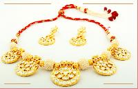 Silver Gold Plated Ruby, Morzanite Polki & Zircon Necklace Set