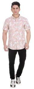 Girggit All Over Coastal Print Pale Mauve Half Sleeves Casual Shirt With Silicon Wash