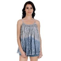 Girggit Blue Grey Tie And Dye Strappy Apron Collar Dress Shirt