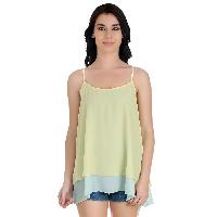 Girggit Lemon Yellow Polyester Georgette Double Layered Strap Camisole For Women