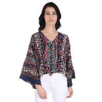 Girggit Multi Color Polyester Crepe Paisley Kimono Sleeves Jacket With Front Zipper